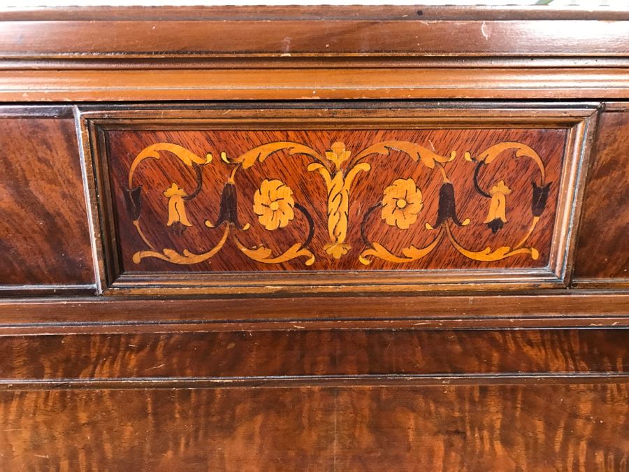 Antique Wooden Chest Of Drawers Highboy Dresser With Beatiful Floral Motif Inlay Work 5-Drawers [Photo 4]