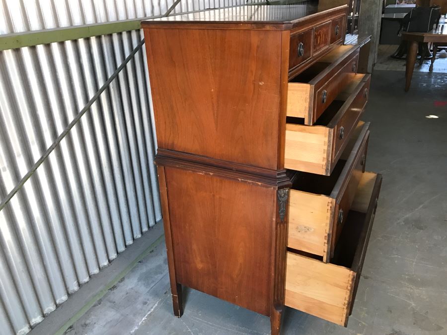 Antique Wooden Chest Of Drawers Highboy Dresser With Beatiful Floral Motif Inlay Work 5-Drawers [Photo 11]