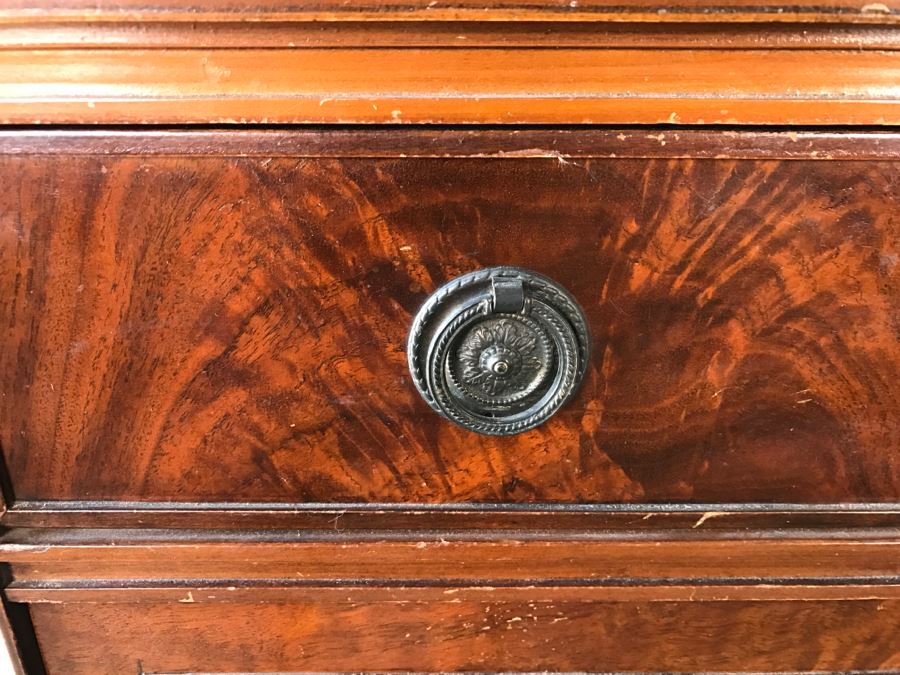 Antique Wooden Chest Of Drawers Highboy Dresser With Beatiful Floral Motif Inlay Work 5-Drawers [Photo 6]