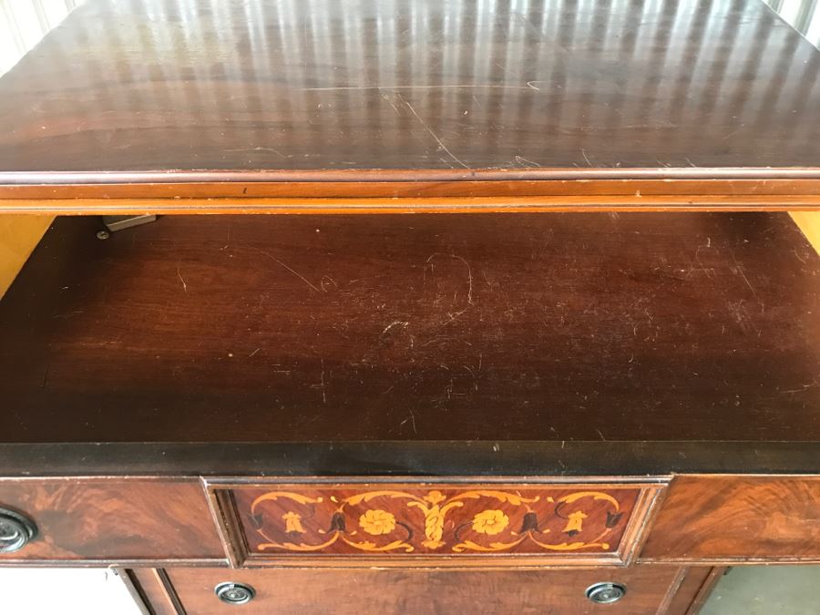 Antique Wooden Chest Of Drawers Highboy Dresser With Beatiful Floral Motif Inlay Work 5-Drawers [Photo 7]