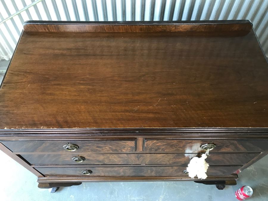 Stunning Antique Burled Wood Front Chest Of Drawers Dresser 4-Drawers [Photo 6]