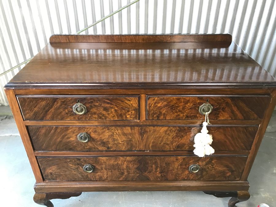 Stunning Antique Burled Wood Front Chest Of Drawers Dresser 4-Drawers [Photo 4]
