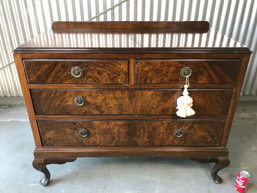 Stunning Antique Burled Wood Front Chest Of Drawers Dresser 4-Drawers [Photo 3]