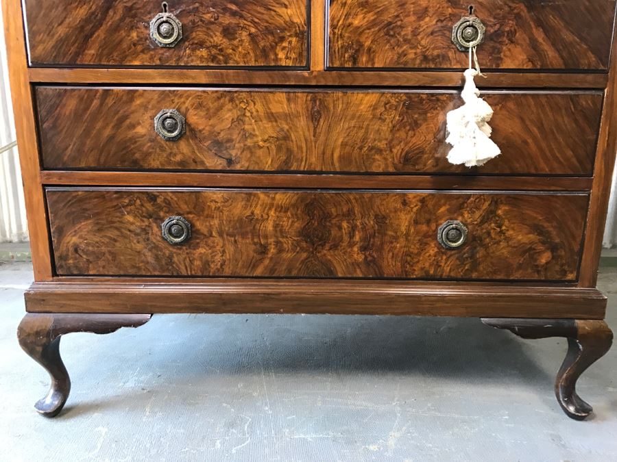 Stunning Antique Burled Wood Front Chest Of Drawers Dresser 4-Drawers [Photo 5]