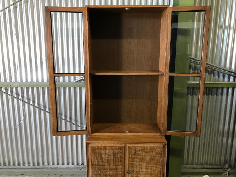 2-Piece Mid-Century Wooden Cabinet With Beveled Glass And Cane Front Cabinet Doors [Photo 6]