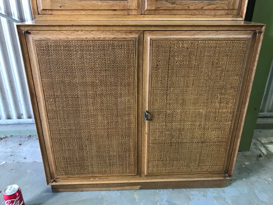 2-Piece Mid-Century Wooden Cabinet With Beveled Glass And Cane Front Cabinet Doors [Photo 3]