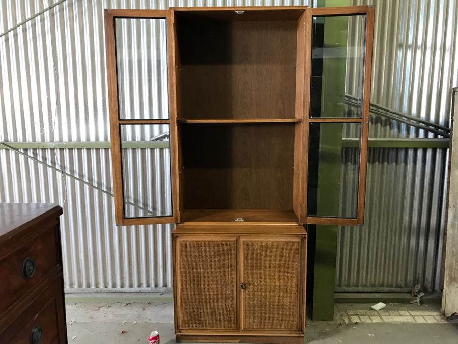2-Piece Mid-Century Wooden Cabinet With Beveled Glass And Cane Front Cabinet Doors [Photo 1]