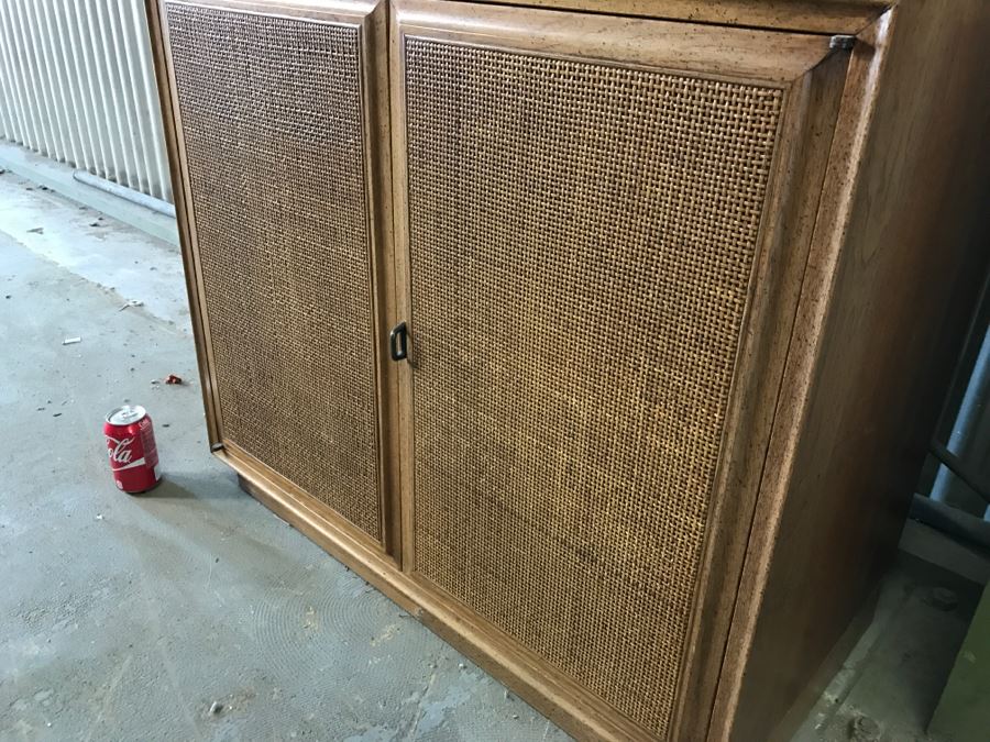 2-Piece Mid-Century Wooden Cabinet With Beveled Glass And Cane Front Cabinet Doors [Photo 4]