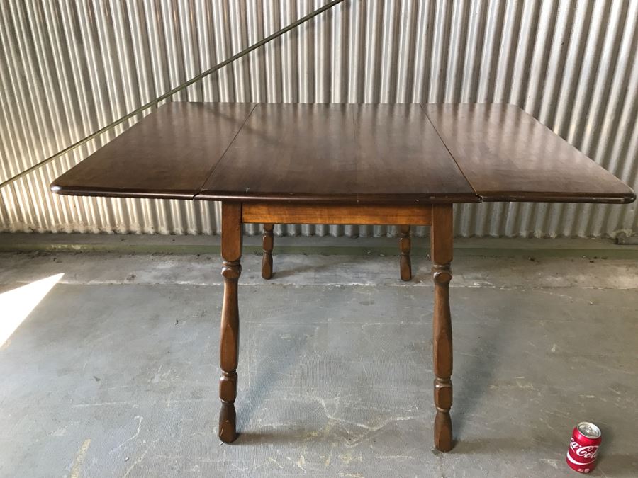 Vintage Wooden Drop Leaf Table With Turned Legs [Photo 8]