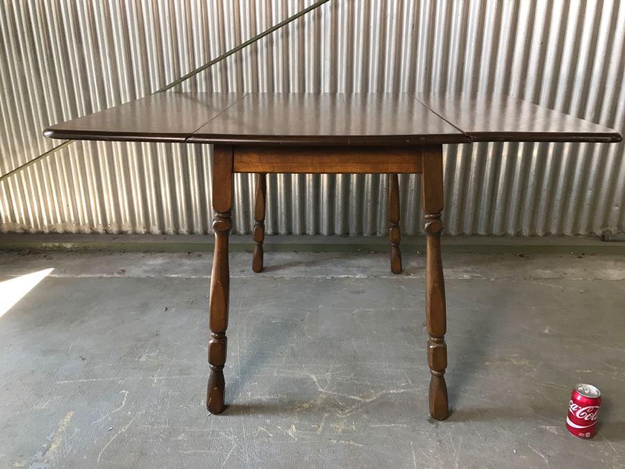 Vintage Wooden Drop Leaf Table With Turned Legs [Photo 7]