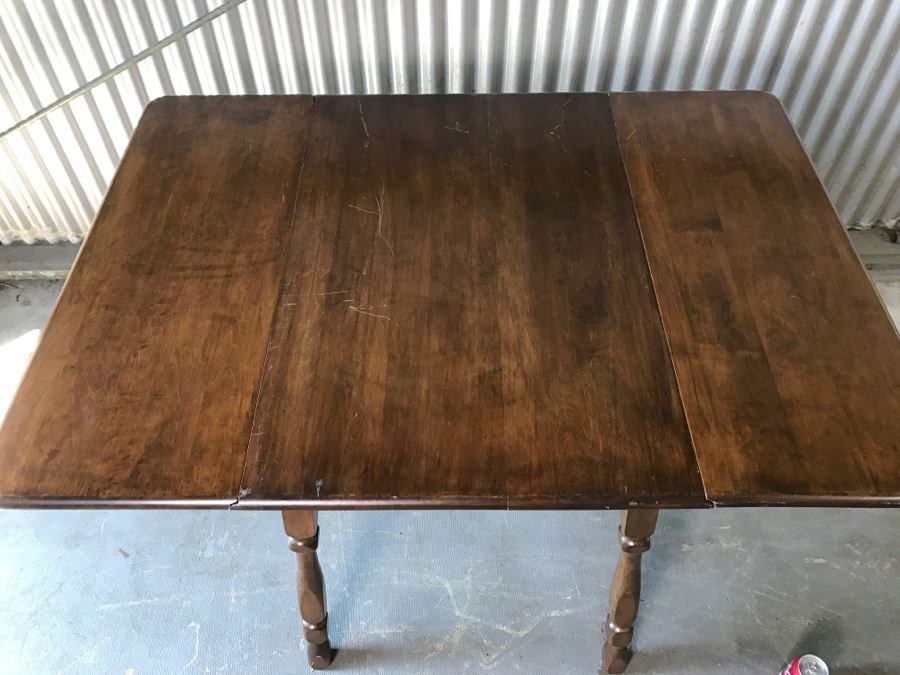 Vintage Wooden Drop Leaf Table With Turned Legs [Photo 9]