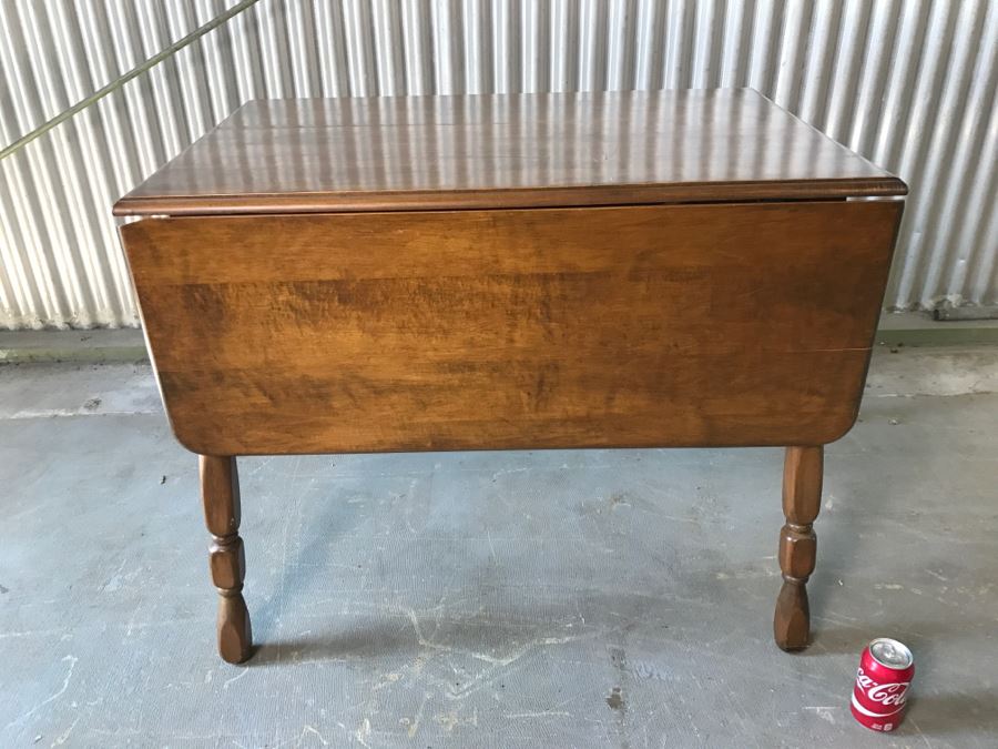 Vintage Wooden Drop Leaf Table With Turned Legs