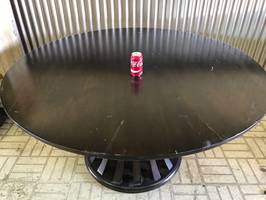 Large Round Contemporary Wooden Table With Tulip Base (Note Table Top Has Crack As Shown In Photos) [Photo 5]