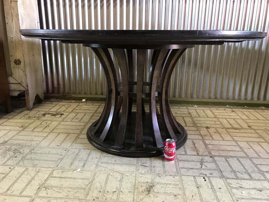 Large Round Contemporary Wooden Table With Tulip Base (Note Table Top Has Crack As Shown In Photos) [Photo 11]