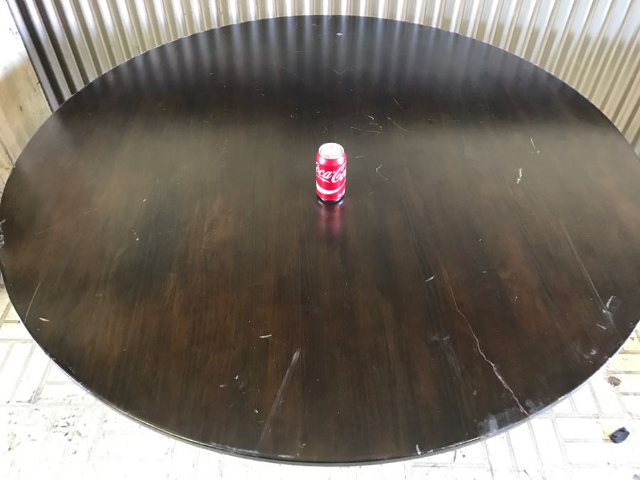 Large Round Contemporary Wooden Table With Tulip Base (Note Table Top Has Crack As Shown In Photos) [Photo 6]