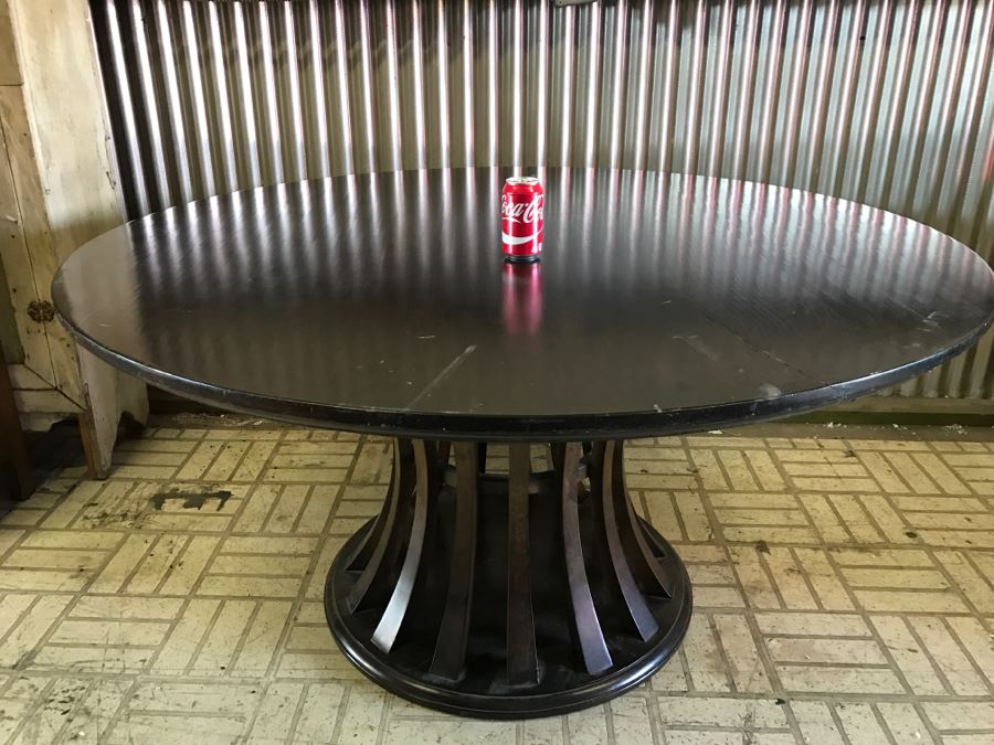 Large Round Contemporary Wooden Table With Tulip Base (Note Table Top Has Crack As Shown In Photos) [Photo 2]