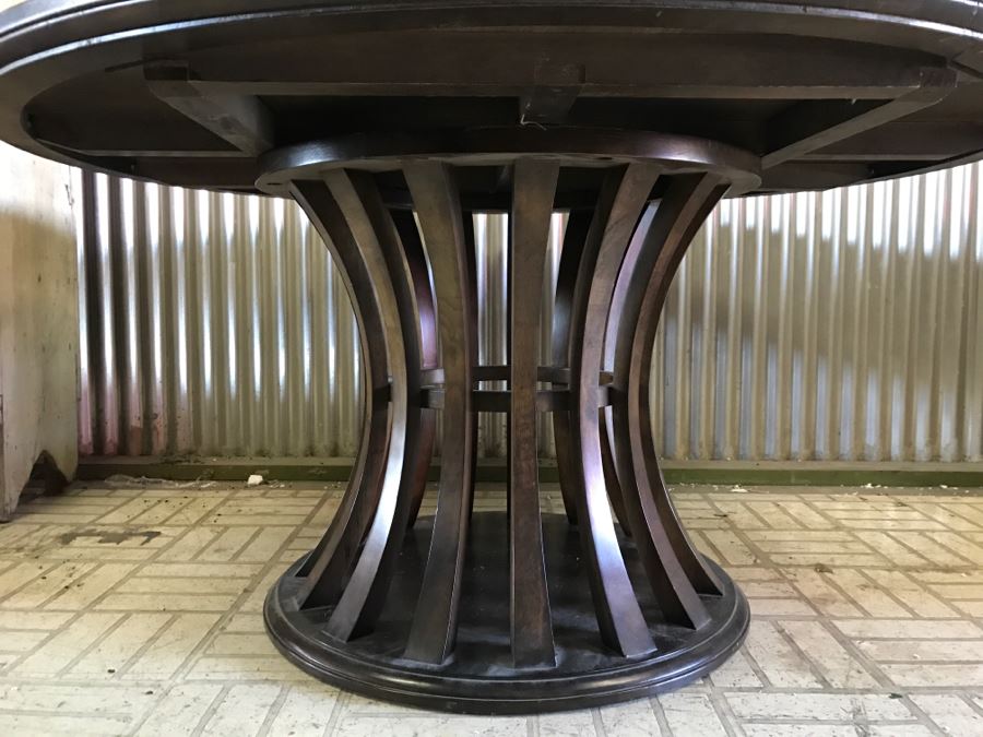 Large Round Contemporary Wooden Table With Tulip Base (Note Table Top Has Crack As Shown In Photos) [Photo 4]