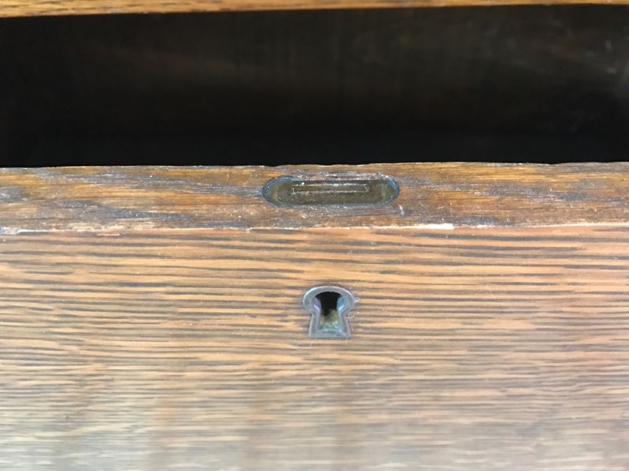 Antique Tiger Oak Secretary Cabinet With Beveled Glass Mirror [Photo 13]