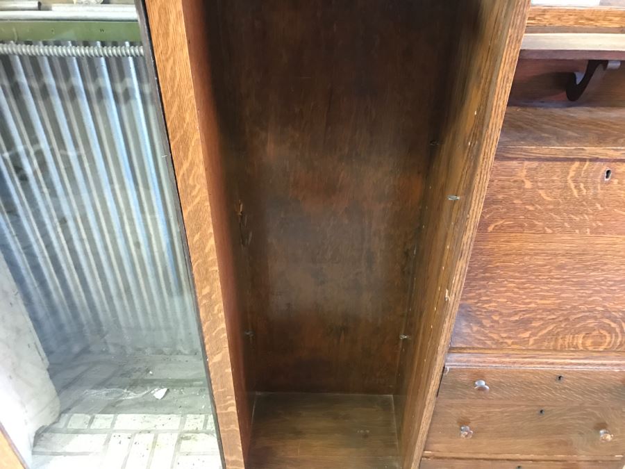 Antique Tiger Oak Secretary Cabinet With Beveled Glass Mirror [Photo 9]