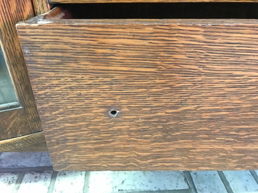 Antique Tiger Oak Secretary Cabinet With Beveled Glass Mirror [Photo 12]
