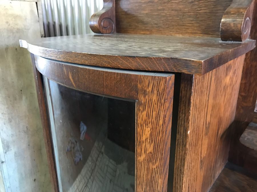 Antique Tiger Oak Secretary Cabinet With Beveled Glass Mirror [Photo 7]