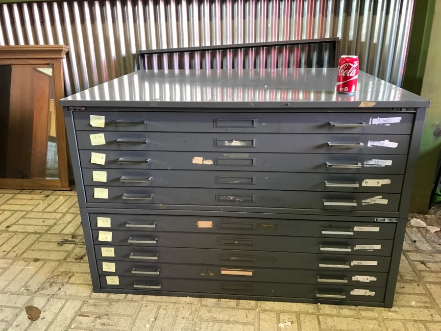 Pair Of Mayline Steel 5-Drawer Flat File Filing Cabinets Great For Storing Artwork Or Posters