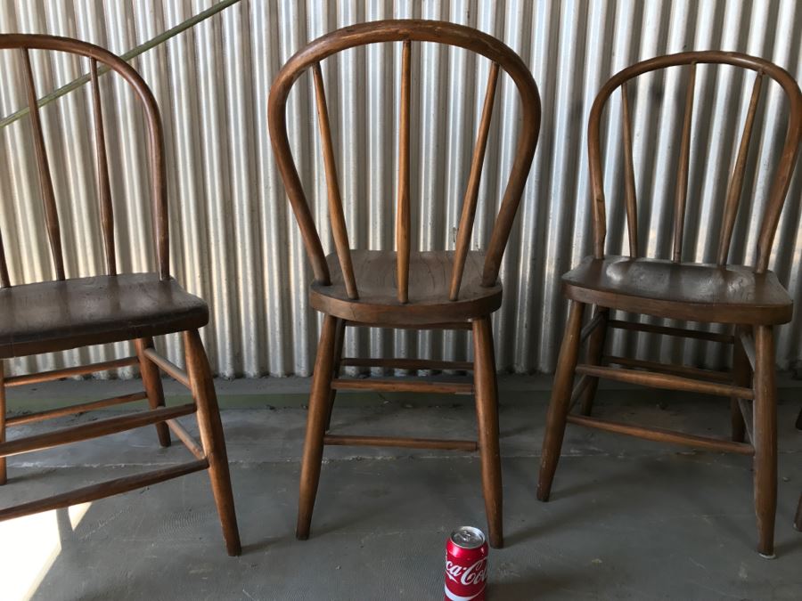 Set Of 4 Primitive Bent Wood Chairs With Tapered Legs [Photo 7]