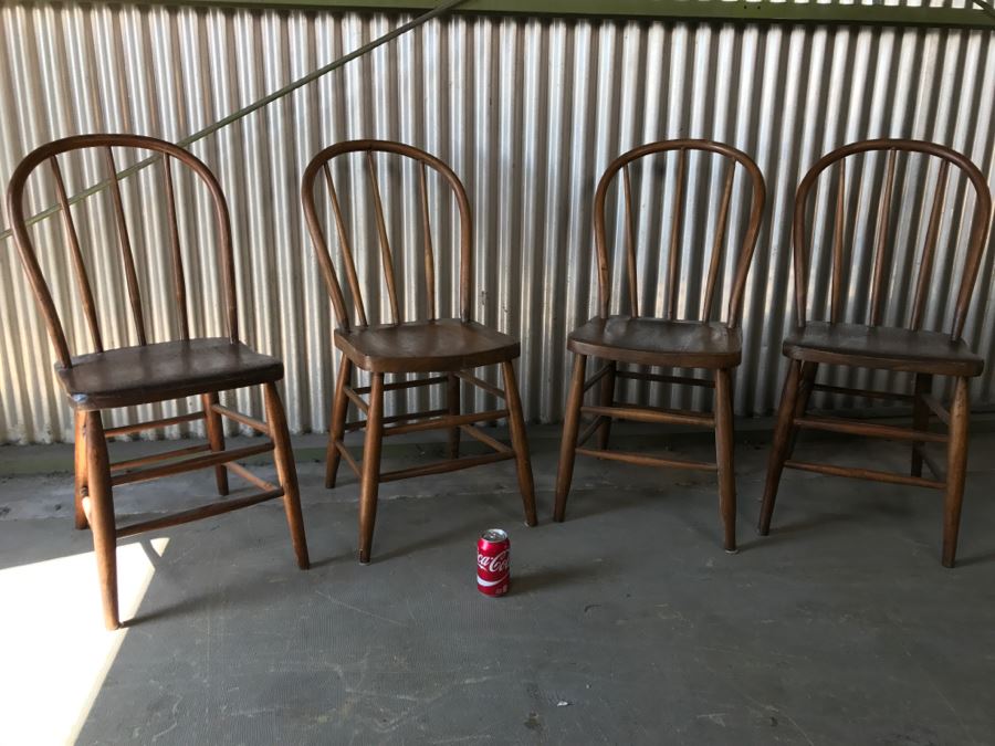 Set Of 4 Primitive Bent Wood Chairs With Tapered Legs [Photo 1]