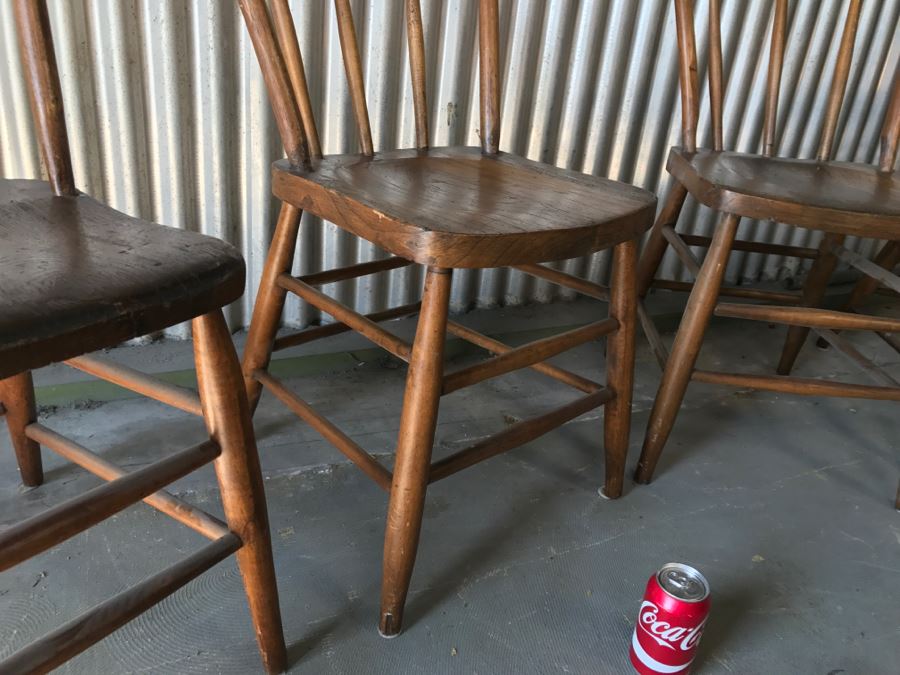 Set Of 4 Primitive Bent Wood Chairs With Tapered Legs [Photo 5]
