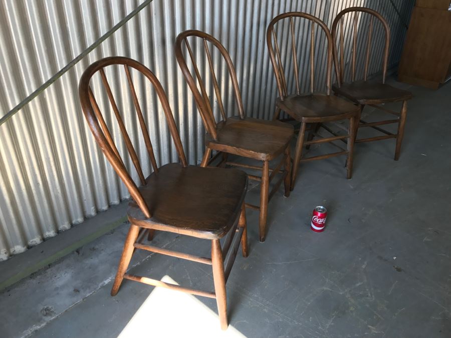 Set Of 4 Primitive Bent Wood Chairs With Tapered Legs [Photo 2]