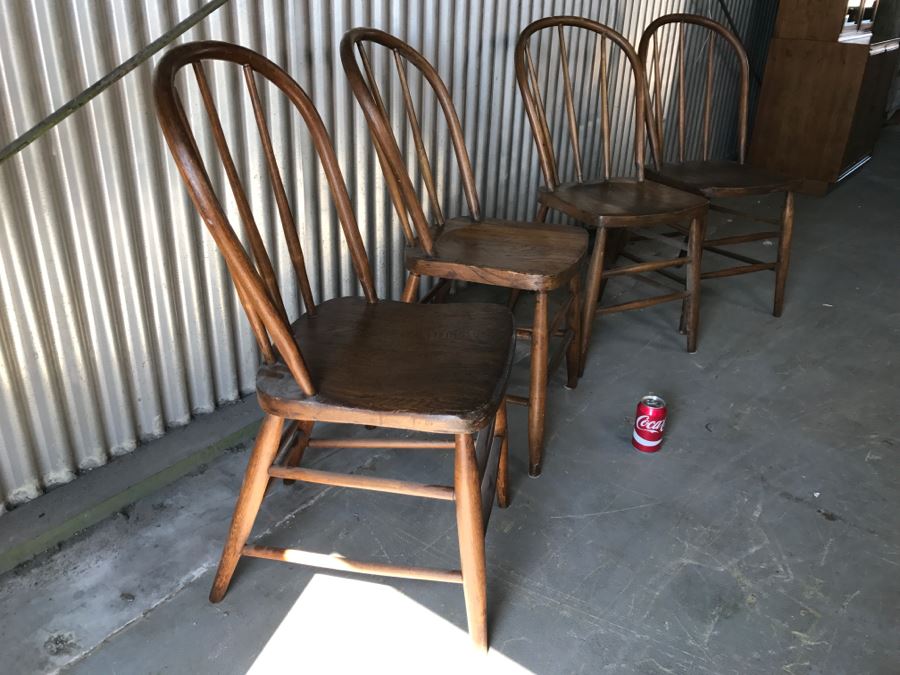 Set Of 4 Primitive Bent Wood Chairs With Tapered Legs [Photo 3]