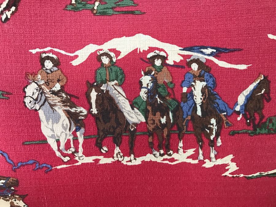 Retro Wooden Armchair Upholstered With Cowboy Motif Fabric [Photo 4]