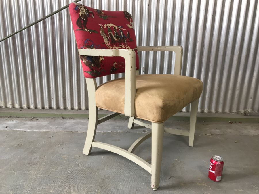 Retro Wooden Armchair Upholstered With Cowboy Motif Fabric [Photo 2]