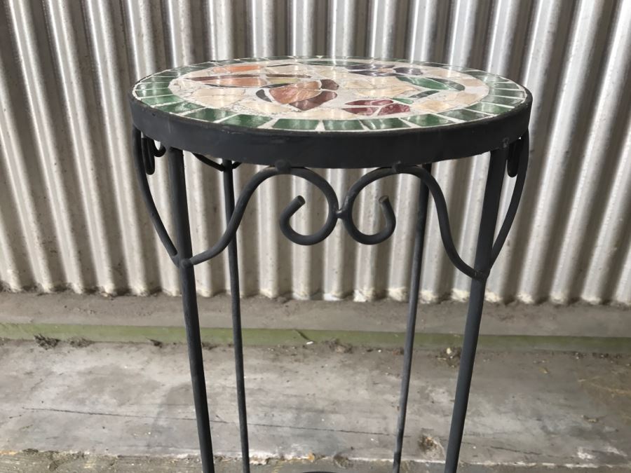 TIle Top Round Metal Table With Butterfly And Floral Motif [Photo 3]