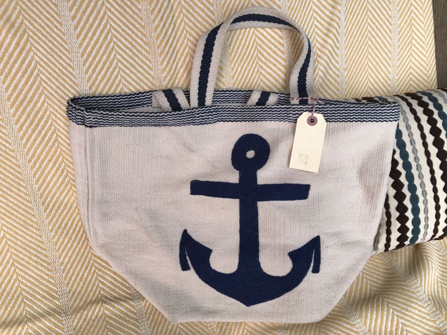 (4) Designer Throw Pillows With Nautical Motif Tote Bag And Herringbone Blanket [Photo 8]