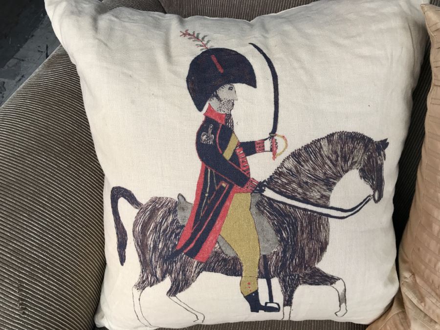 (4) Designer Throw Pillows With Nautical Motif Tote Bag And Herringbone Blanket [Photo 2]