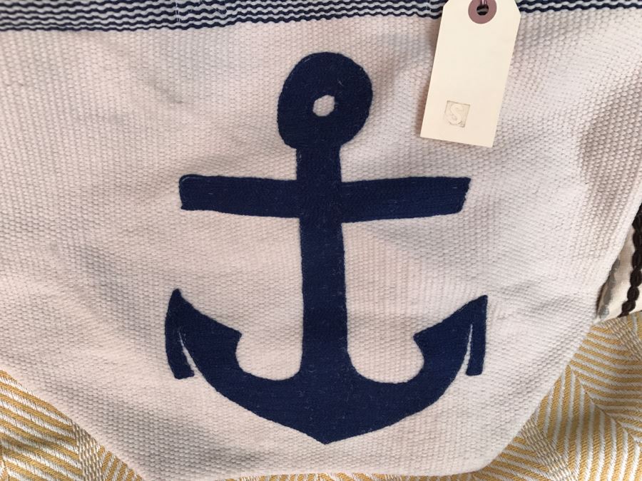 (4) Designer Throw Pillows With Nautical Motif Tote Bag And Herringbone Blanket [Photo 9]