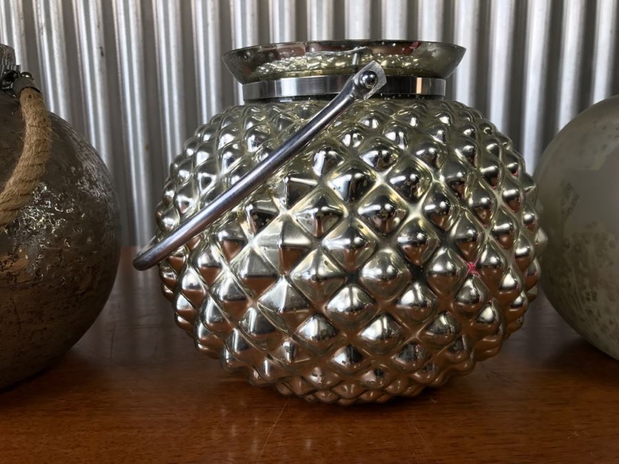 (3) Glass Decorative Candleholders And Silver Tone Metal Basket [Photo 4]