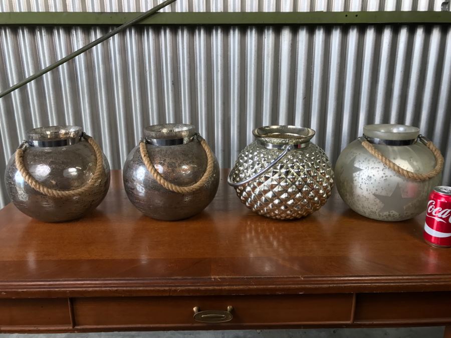 (3) Glass Decorative Candleholders And Silver Tone Metal Basket [Photo 2]