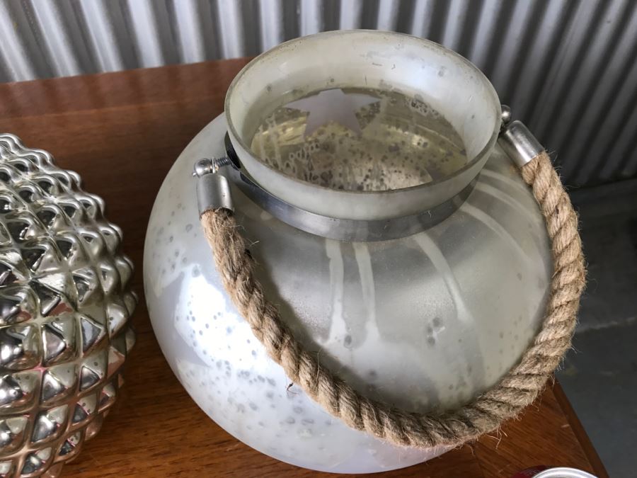 (3) Glass Decorative Candleholders And Silver Tone Metal Basket [Photo 10]