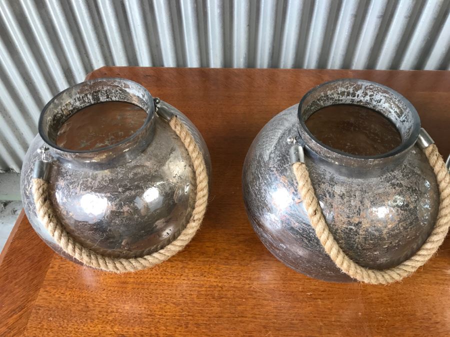 (3) Glass Decorative Candleholders And Silver Tone Metal Basket [Photo 8]