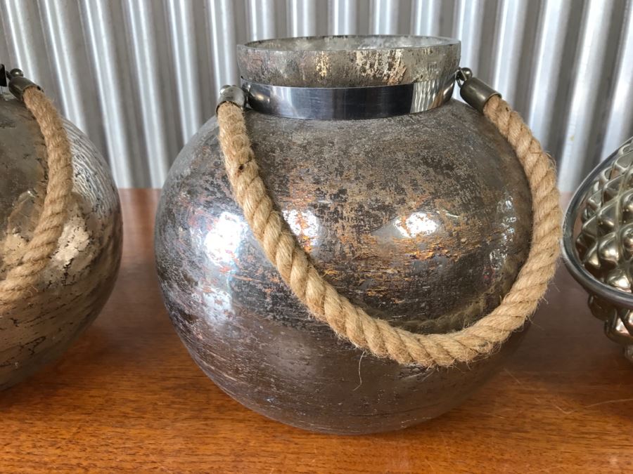 (3) Glass Decorative Candleholders And Silver Tone Metal Basket [Photo 6]