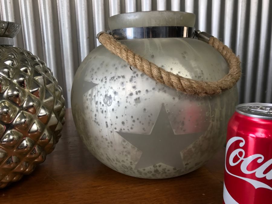 (3) Glass Decorative Candleholders And Silver Tone Metal Basket [Photo 9]