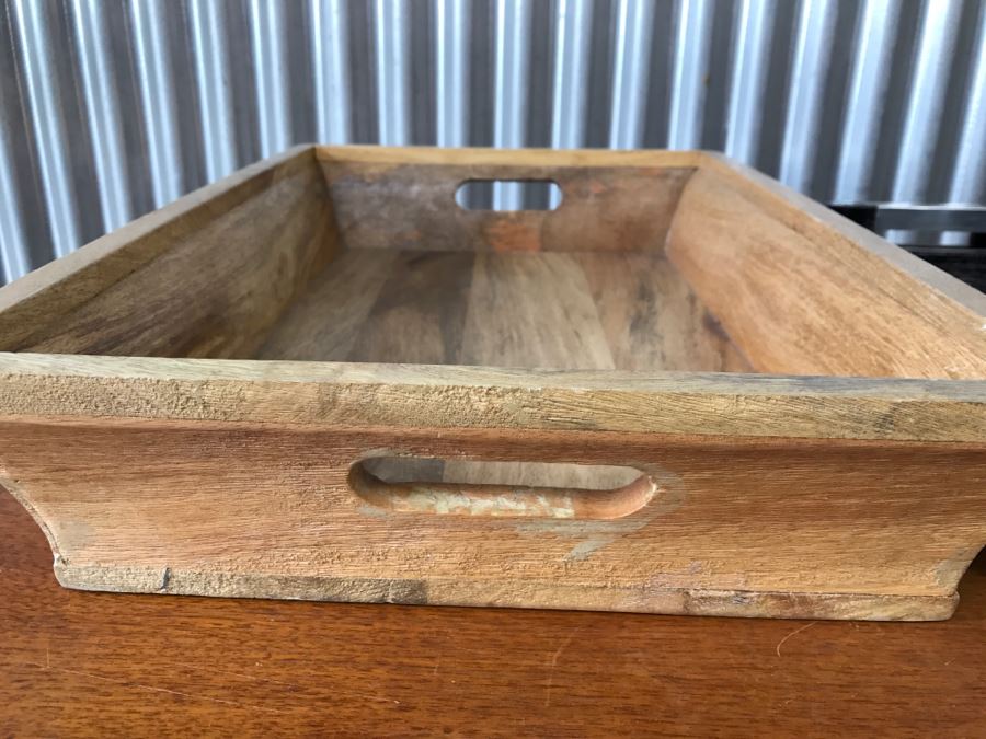 Large Wooden Tray And (4) Faux Leather Trays [Photo 3]