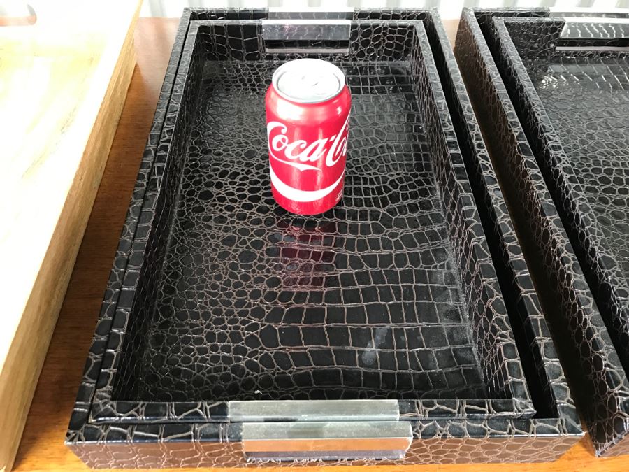 Large Wooden Tray And (4) Faux Leather Trays [Photo 5]