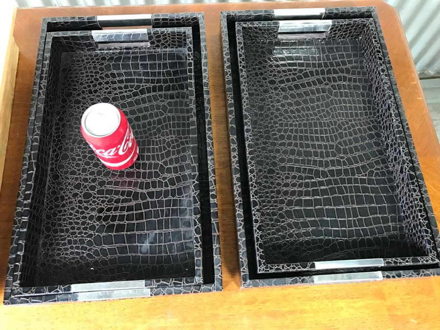 Large Wooden Tray And (4) Faux Leather Trays [Photo 7]