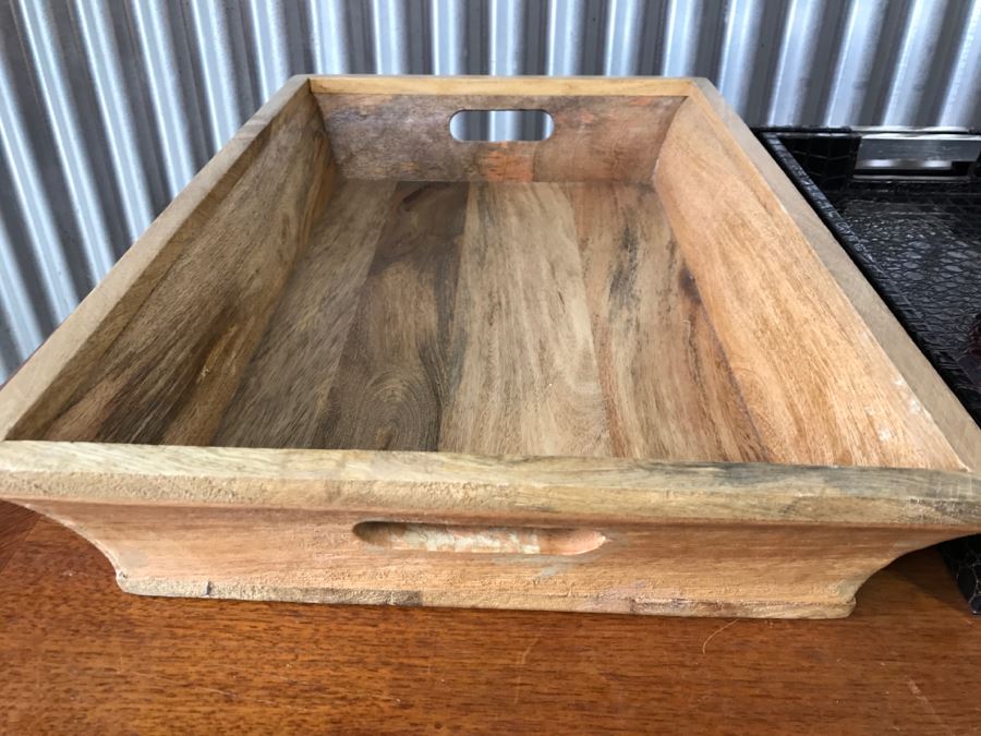 Large Wooden Tray And (4) Faux Leather Trays [Photo 2]