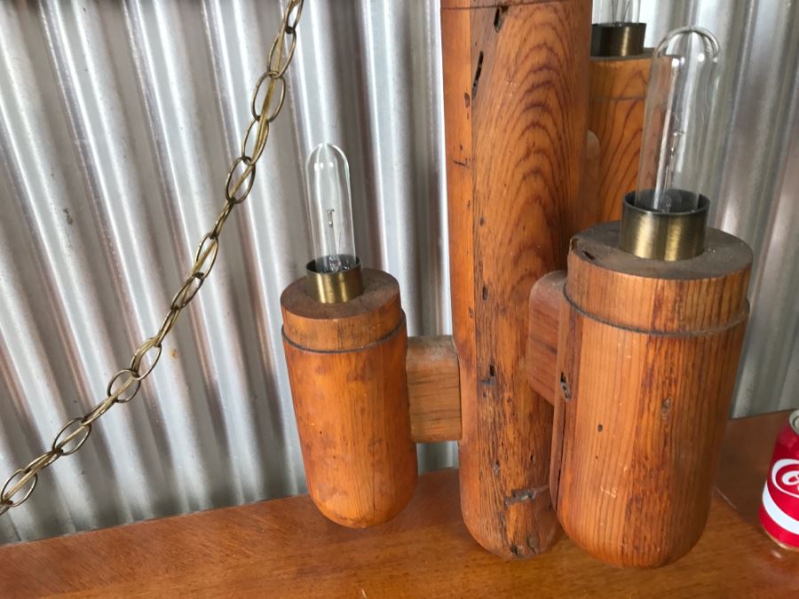 Vintage Wooden 3-Light Hanging Light Fixture [Photo 6]