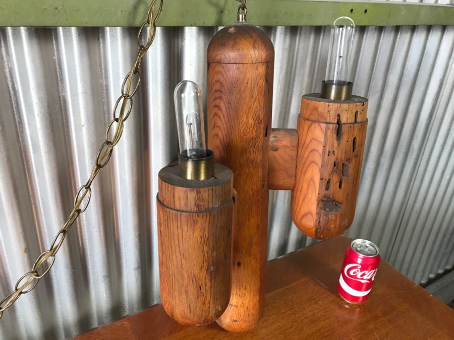 Vintage Wooden 3-Light Hanging Light Fixture [Photo 4]