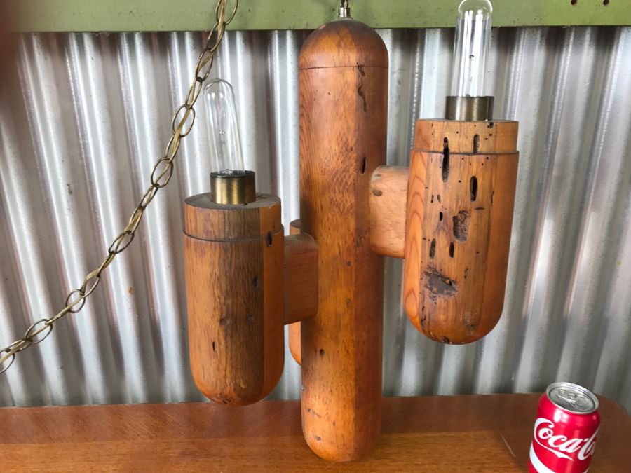 Vintage Wooden 3-Light Hanging Light Fixture [Photo 3]